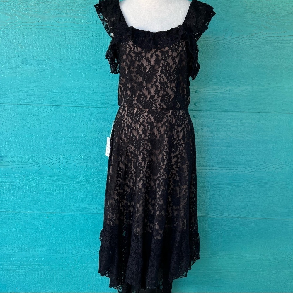 MIA JOY BLACK LACE TIERED RUFFLE DRESS SIZE MEDIUM NWT FAIRY GOTH